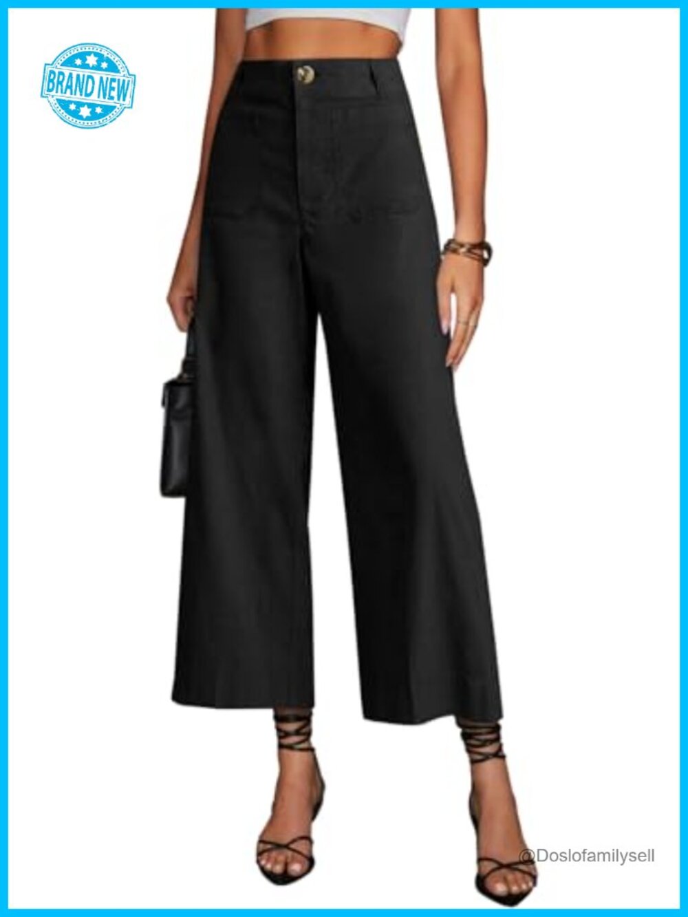 High Waisted Cropped Capris Stretchy Wide Leg Straight Pants Trousers